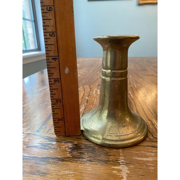 Antique Pair Of Solid Brass Candle Holders Tapered Design Heavyweight Decorative - Picture 8 of 9